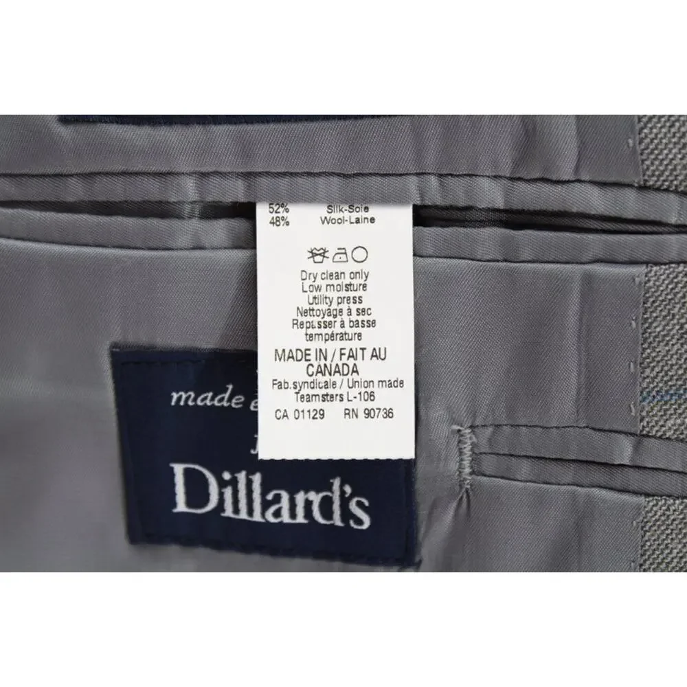 Ralph Lauren Blazer Mens 46R Gray Blue Windowpane plaid Silk Wool Office Stylish